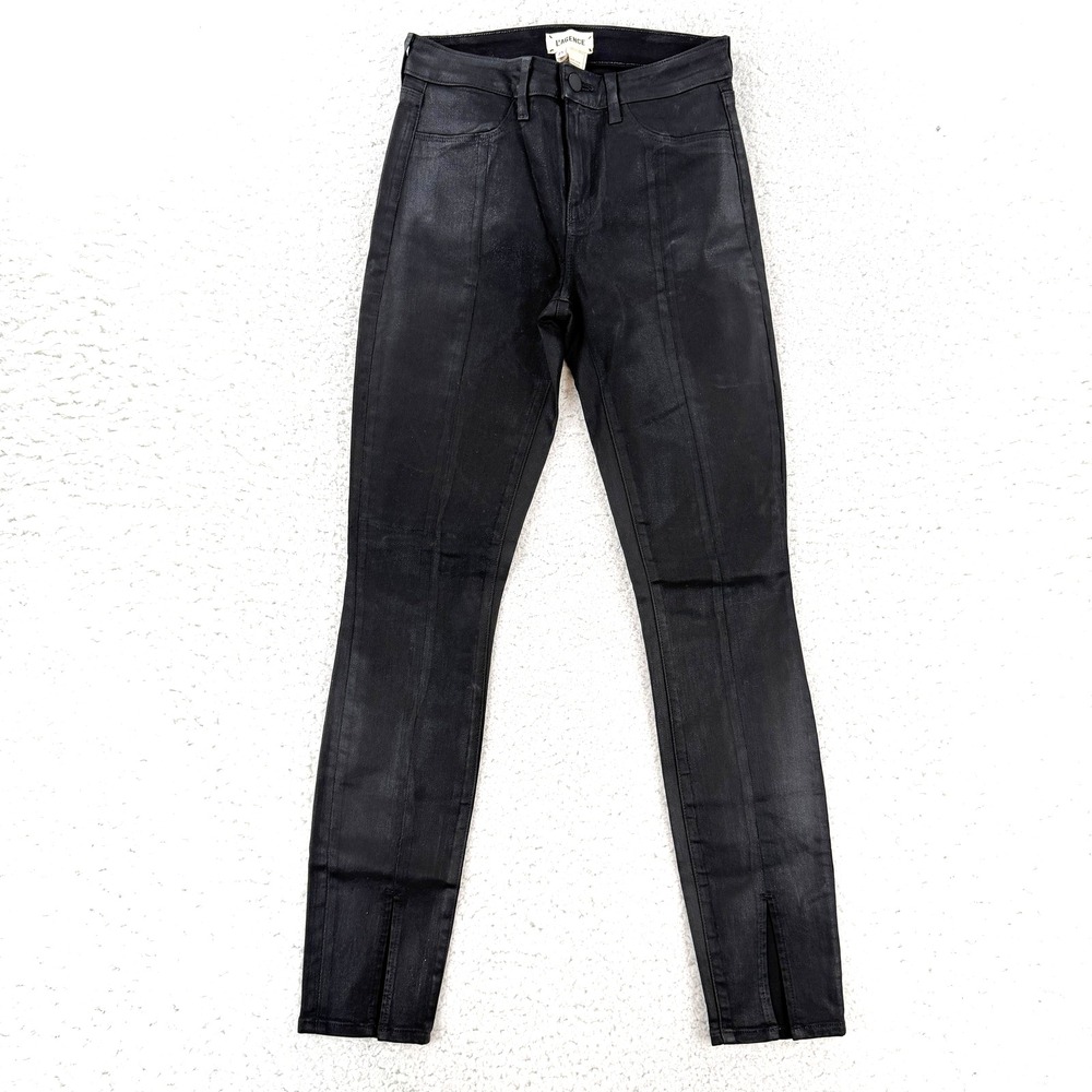 L'AGENCE Jyothi High Rise Split Ankle Jeans Womens 25 Black Coated Skinny Denim